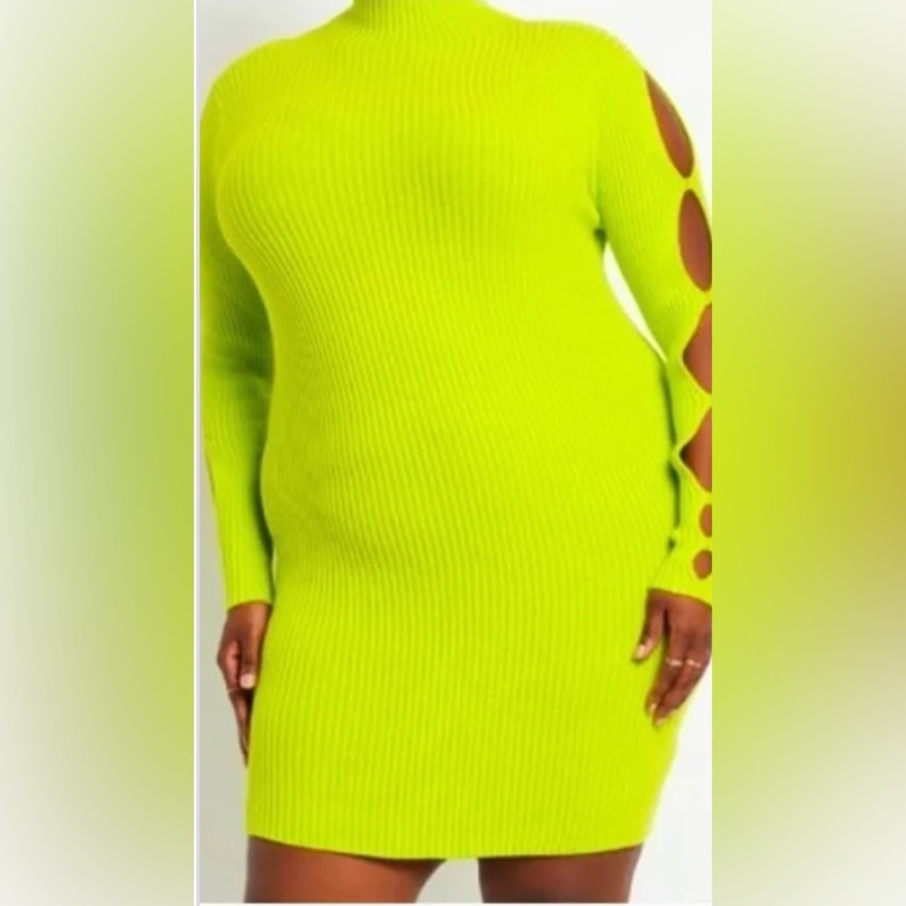 Neon Green Ribbed Dress - Picture 2 of 2